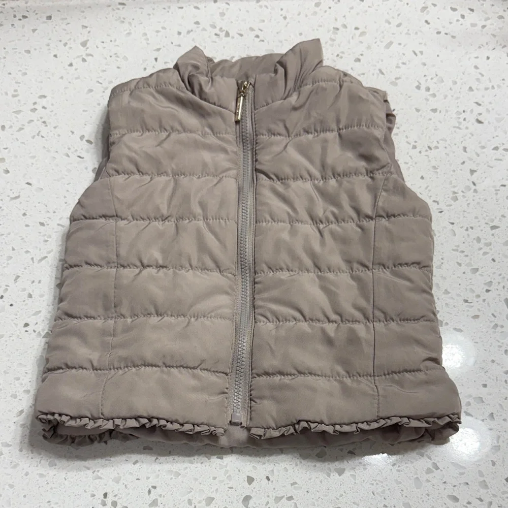 Mayoral Taupe Kids Puffer Vest SZ 12 months girls ruffle detail fall winter warm
